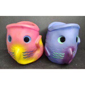 Vintage T.G.I. Fridays Set of 2 Fish Drink Holder, Barware, Tiki, Purple, Pink